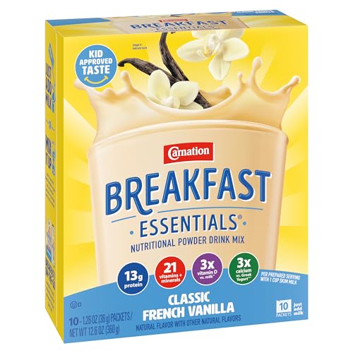Carnation Breakfast Essentials Powder Drink Mix, Classic French Vanilla, 10 Count Box of 1.26 Ounce Packets (Pack of 6)