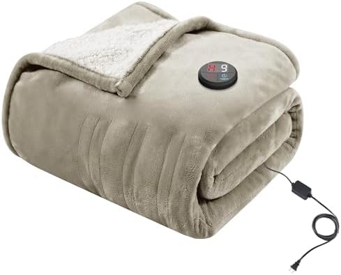 GOTCOZY Heated Blanket Electric Throw 50&#39;&#39;X60&#39;&#39;- Electric Throw Blanket with One Touch Button 10 Heating Level &amp; 9 Time Settings Heating Blanket, Machine Washable (Khaki)