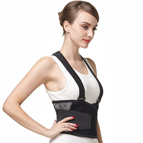 NeoTech Care Back Brace with Suspenders\/Shoulder Straps - Light &amp; Breathable - Lumbar Support Belt for Lower Back Pain - Posture, Work, Gym - Black Color (Size XXL)