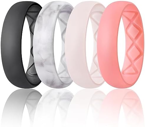 Egnaro Women&#39;s Band Rings, 6mm Wide, 2mm Thick, Silicone Wedding Rubber Band with Half Size, Inner Arc Ergonomic Breathable Design