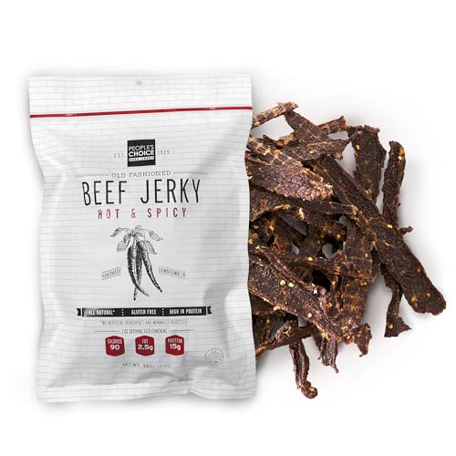 People\u2019s Choice Beef Jerky \u2013 Old Fashioned \u2013 Hot &amp; Spicy \u2013 Sugar Free, Zero Carb, 15g Protein, Keto Friendly \u2013 Dry Texture \u2013 Made in USA \u2013 1 Pound (16 oz) Bag