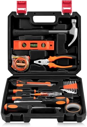 19pcs Household DIY Tool Set, Basic Tools for Home, Office, Dorm, General Hand Kit with Storage Case