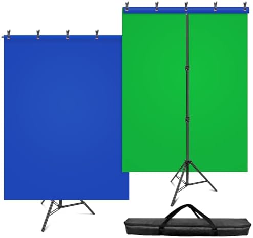 Blue Green Screen Backdrop Kit, HEMMOTOP 2-in-1 7x5 ft Green Screen Stand for Streaming, 6.5x5 ft 2-Sided Reversible Blue Photo Background with Backdrop Stand for Photography, Zoom with Case &amp; Cli