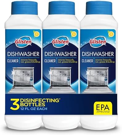 Glisten Dishwasher Cleaner, Removes Limescale, Rust, Buildup, and Grease, Lemon Scent, Made in the USA, 12 Ounce Bottle, 3-Pack