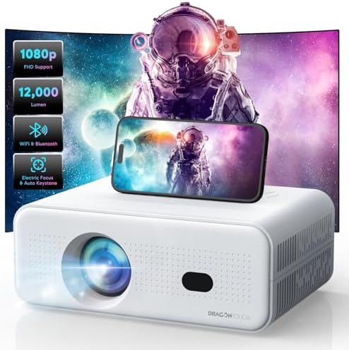 Electric Focus Mini Projector with 5G WiFi and Bluetooth, Support FHD 1080P Smart Video Projector, 12000L Portable Movie Projector with Auto Keystone Compatible with iOS\/Android\/TV Stick\/HDMI\/PS5