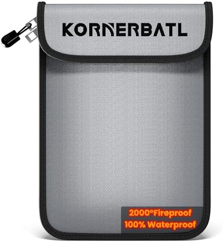 Kornerbatl 2000℉ Fireproof Document Bag, 15\u201Dx 11\u201DWaterproof Fireproof Money Bag for Cash &amp; Birth Certificates with Sturdy Zipper, Protect Sensitive Documents for Lawyers and Financial Pr