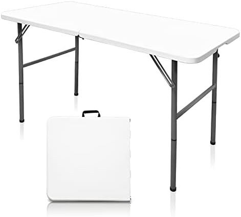 Gocamptoo Folding Table,4ft Indoor Outdoor Heavy Duty Portable Folding Square Plastic Dining Table w\/Handle, Lock for Picnic, Party, Camping (4 FT) \u2026
