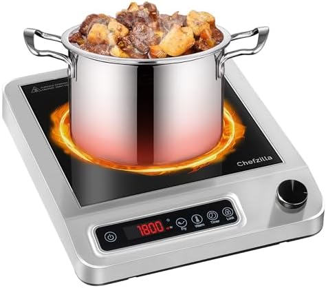 Induction Cooktop, 1800W Commercial Stainless Steel Portable Countertop Burner, Touch and Knob Precision Temperature Control, 24-Hour Timer, LED Screen