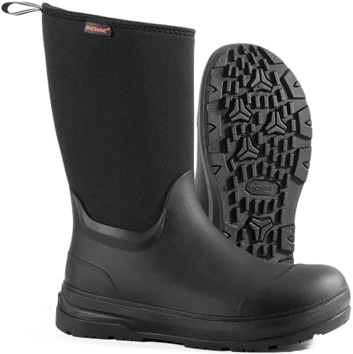 Showave Men&#39;s Ultra-Tough Rubber Work Boots Waterproof Rain Footwear Insulated Durable Garden Boots for Hunting Mud Outdoor