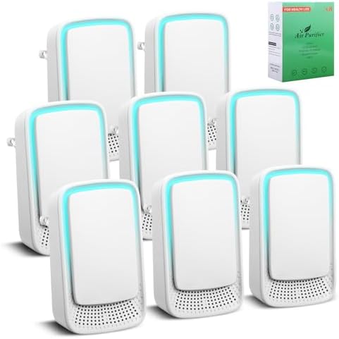 8 Pack Plug In Air Ionizers, Quiet Operation Air Freshener for Home, Office, Bedroom, Kitchen, Garage Room, Portable Air Purifiers, Pets Smell - Air Cleaner (White)
