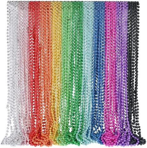 Partywonder Mardi Gras Beads Bulk Necklaces 33&#34; Metallic Beads in 12 Assorted Colors For Festivals Parades Events Parties Favor Goody Bag Stuffers