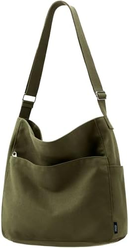 KALIDI canvas tote bag, large homeless crossbody bag, single shoulder tote bag, zipper mailman bag, suitable for women or men's leisure, university work