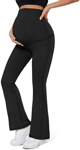KEEPGYM Maternity Flare Leggings Over The Belly - Buttery Soft Pregnancy Bell Bottom Pants for Lounge Yoga Casual