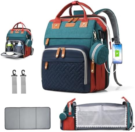 Diaper Bag Backpack, Multifunction Waterproof Diaper Bag for Baby, with Diaper Changing Station, Newborn Essentials Must Haves, Baby Portable Bag, Unisex, RGB