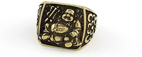 QianKao Antique Bronze Collection Brass Handicraft Maitreya Buddha Ring Men's Laughing Buddha Ring Vintage Vintage Making