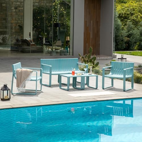 Werph Patio Furniture Set, 4 Pieces Outdoor Furniture Patio Table and Chairs Set, Patio Chairs Set of 4 Patio Conversation Sets Balcony Bistro Set Porch Furniture for Lawn Garden Poolside