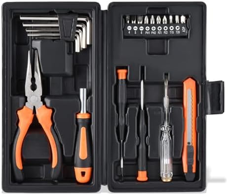 LAND 22-Piece Small Tool Kit with Toolbox - Essential Household Tool Set for Home Repair, DIY Projects, Garage &amp; College Dorm, Includes Pliers, Screwdrivers &amp; Portable Storage Case