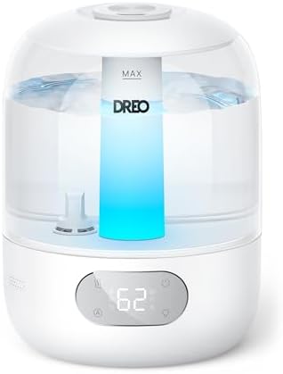 Dreo Humidifiers for Bedroom, 3L Top Fill 30H &amp; 26dB Quiet Runtime for Large Room, Cool Mist Ultrasonic Humidifier with Humidity Sensor, Night Light for Home, Baby, Nursery, Plants, 360° Nozzle, W
