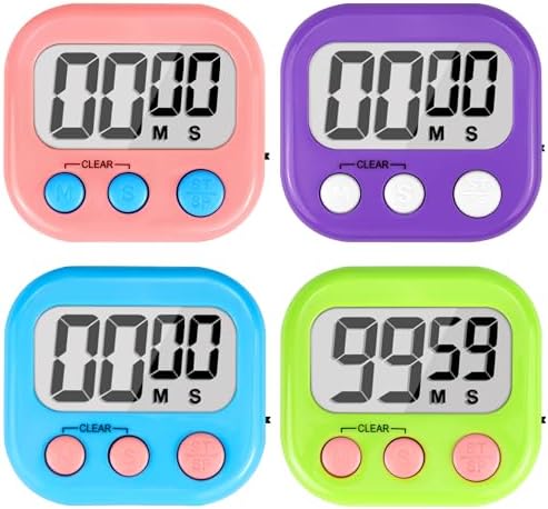 AOUVES Digital Timer for Kids Teacher Supplies Classroom Timer for Study Learning Management Kitchen Work Exercise-4Pack Pink Blue Green Purple