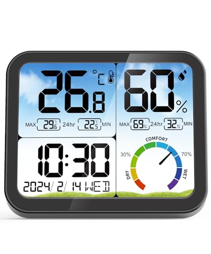 VOCOO Digital Indoor Room Thermometer - 5.8&#39;&#39; Extra Large Display Temperature Humidity Sensor with Accurate Temp Humidity Gauge Monitor, Calibration, Max &amp; Min Records, Comfort, Backlit, D