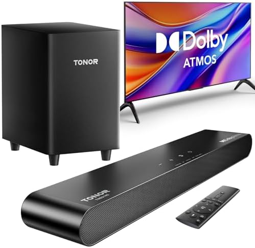 TONOR Sound Bar for Smart TV with Dolby Atmos, 2.1 Deep Bass Soundbar for TV Speaker\/PC\/Phonew, 5.3 Bluetooth, DSP Technology, 3 Modes, Home Theater Audio Sound System Work with HDMI eARC\/Opt\/AUX\