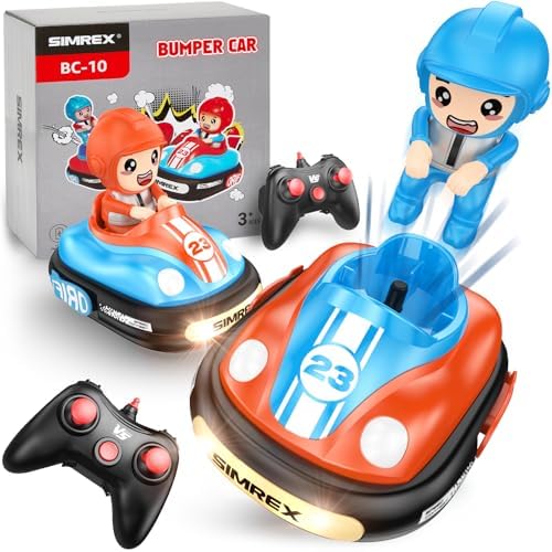 SIMREX Remote Control Bumper Cars for Kids - 2 Player Battle Set with Lights &amp; Music, Toy Car for Toddlers Boys Girls Ages 3-8, Gift for Boys Girls Birthday