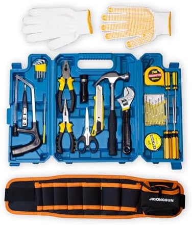 JIGONGSUN Tool Kit for Home and Tool Belt Kit, Toolbox Include 72PC Complete Tool Box Set, Mini Tool Kit and Toolbox Accessories and Tool Belts for Men Home Tool Kits for All Purpose