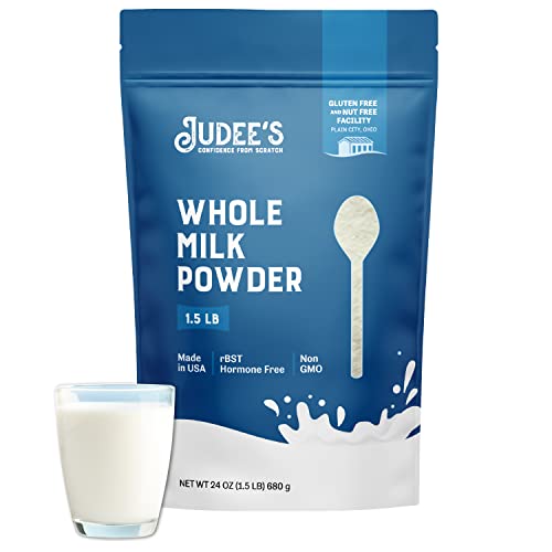 Judee&#39;s Pure Whole Milk Powder - Non-GMO, rBST Hormone, Gluten &amp; Nut Free, Pantry Staple for Baking, Shelf Stable for Travel &amp; Storage \u2013 Made in USA, 1.5 lb (24oz)