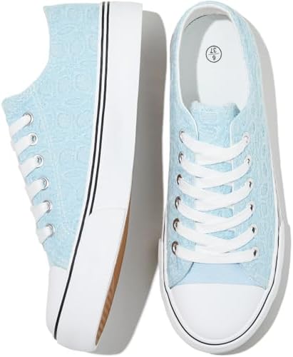 HYPOCRUTE Womens White Tennis Shoes Embroidered Flower Low Top Women Canvas Shoes Women’s Fashion Sneakers