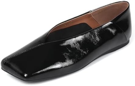 Pomoxikn Patent Leather Ballet Flats for Women Fashionable Square Toe Ballet Flats Loafer Shoes for Women Nude Dress Shoes.