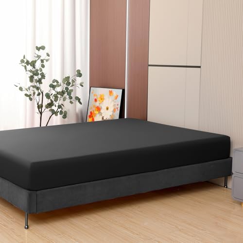 Toodou Soft Brushed Microfiber Black Twin Size Fitted Sheet-Comfortable and Durable Fitted Sheets-The Mattress Covers Made of Premium Fabric Which Have Great Breathability