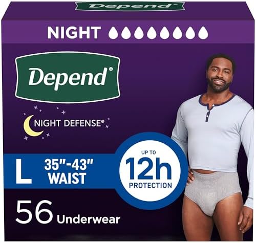 Depend Night Defense Adult Incontinence Underwear for Men, Disposable, Overnight, Large, Grey, 56 Count (4 Packs of 14), Packaging May Vary