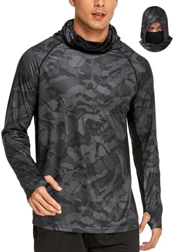 COOrun Men's Hooded Sun Shirts with Mask Fishing Shirts for Men Long Sleeve UPF 50 Rash Guards Cooling Hoodies Hiking Shirts