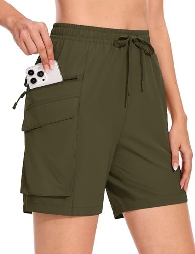 MAGCOMSEN Women&#39;s 7&#34; Hiking Cargo Shorts Quick Dry Lightweight Golf Athletic Summer Outdoor Shorts with 4 Pockets