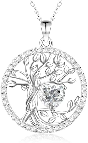 HOH-Tech Tree of Life Necklace for Women 925 Sterling Silver Tree of Life Pendant Collar del Arbol de la Vida Birthstone Jewelry Valentine&#39;s Birthday Anniversary Wedding Christmas Mothers Gifts