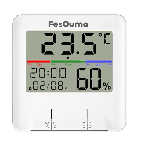 FesOuma TH8 Digital Room Thermometer Indoor Hygrometer Room Themperature Monitor Humidity Gauge Meter with Clock
