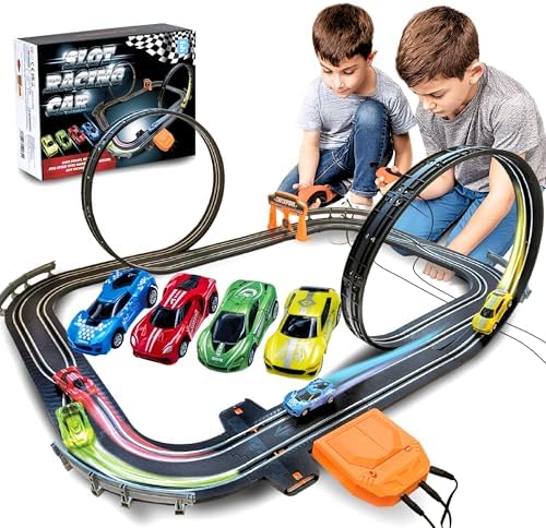 Slot Car Race Track Sets, Race Car with 4 High Speed Cars, Race Tracks for Kids Ages 4-8, Electric Slot Car Race Track Sets, Remote Control Car, Gifts Toys for Boys