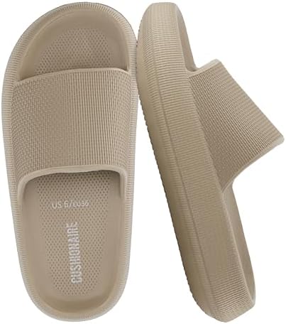 CUSHIONAIRE Feather EVA Slides for Women \u2013 Comfortable Slip On Womens Slippers, Indoor Outdoor Shower Shoes, Beach Essential Cloud Slides