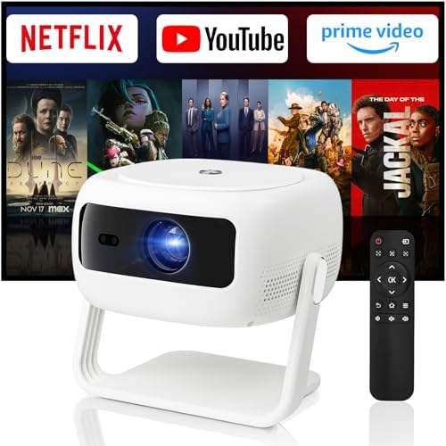 Native 1080P HD Projector with 4K Support, WiFi 6, Bluetooth, Dustproof Design, Motorized Focus, Built-in Speaker, Smart Projector for Indoor\/Outdoor Use, Compatible with Android\/iOS\/Windows\/TV St