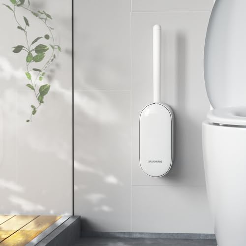 Toilet Bowl Brush and Holder, OSCIOSS Toilet Brush Set with Ergonomic Design, Compact Size, Durable Bristles, RV Toilet Brushes &amp; Holders for Dead Corner Clean, White