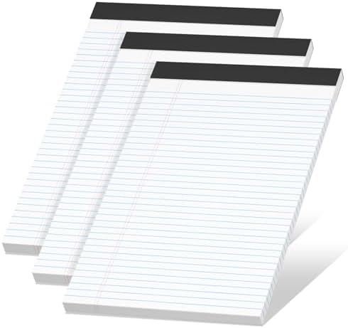 White Legal Pads 8.5 x 11 Narrow Ruled, 3 Pack Notepads College Ruled Pads of Paper With Sturdy Back 37 Lines 70 GSM Paper, Writing Note Pads 30 Sheets Per Writing Pad for Taking Notes, Reminders