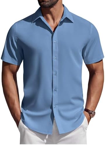 COOFANDY Mens Short Sleeve Button Down Shirts Casual Summer Shirt Untucked Dress Shirts