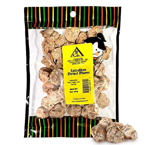 Asia Trans &amp; Co. Dried Salted Red Plums - Authentic Li Hing Mui Chinese Sour Candy - Saladitos Con Sal (Preserved Dry Plum Mexican Candy Sweets) - Asian Dried Fruit Snacks Made with Premium Produc