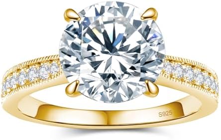 BAGUTTA PAVONE Round Moissanite Engagement Rings for Women, Women&#39;s 18K Yellow\/White Gold Plated 925 Sterling Silver Engagement Ring Moissanite Promise Rings for Her,Wedding Band Ring 1.5\/2\/3\/
