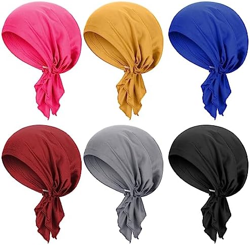 Geyoga 6 Pcs Chemo Headwear for Women Pre-Tied Head Scarves Turban Beanie Caps Cancer Head Wrap Headscarf for Yoga Running