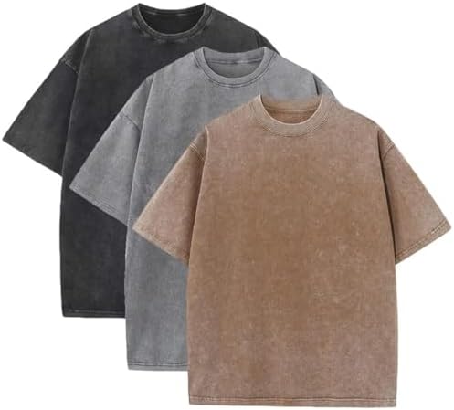 3 Pcs Men&#39;s Oversized Heavy Cotton Summer T-Shirts Vintage Tee Loose Fit Short Sleeve Casual Tshirts for Men Women