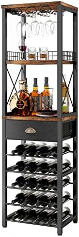 Homeiju Wine Rack Freestanding Floor, Bar Cabinet for Liquor and Glasses, 4-Tier bar Cabinet with Tabletop, Glass Holder, Storage Drawer and Wine Storage for Living Room (Patent No.D29872845)