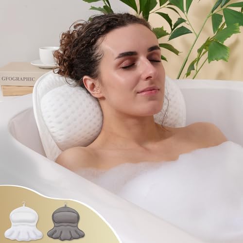 Bath Pillow Luxury Bathtub Pillow, Extra Soft &amp; Comfortable Bath Pillows for Tub Head Neck and Back Support, with 4D Air Mesh Cushions &amp; Non-Slip Suction Cups - Bath Accessories Spa Gifts for 