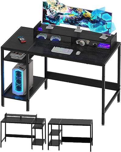 MINOSYS Computer Desk - 47\u201D Gaming Desk, Home Office Desk with Storage, Small Table with Monitor Stand, Storage Space-Savor, Modern Table, Black