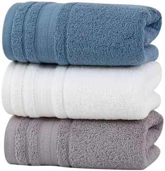 Veifeiry Premium Hand Towels for Bathroom Face Towels Set of 3 Cotton Quick Dry Soft for Bathroom, Spa, Travel (Blue，White，Grey)